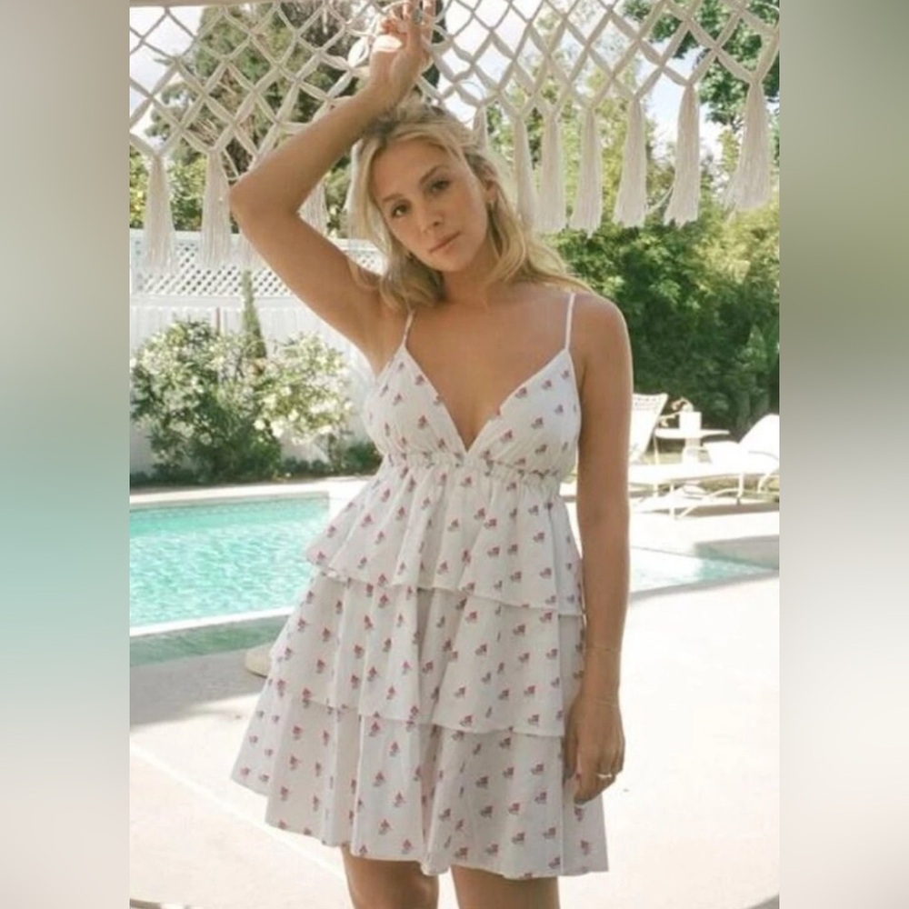 Hill House Home The Gigi Mini Tiered Ruffle Dress in Love Boats Cotton White